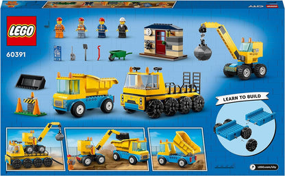 LEGO 60391 City Construction Trucks and Wrecking Ball Crane Toys, Demolition Playset with Digger Toy & 60370 City Police Station Chase Playset with Car Toy and Motorbike, Breakout Jail