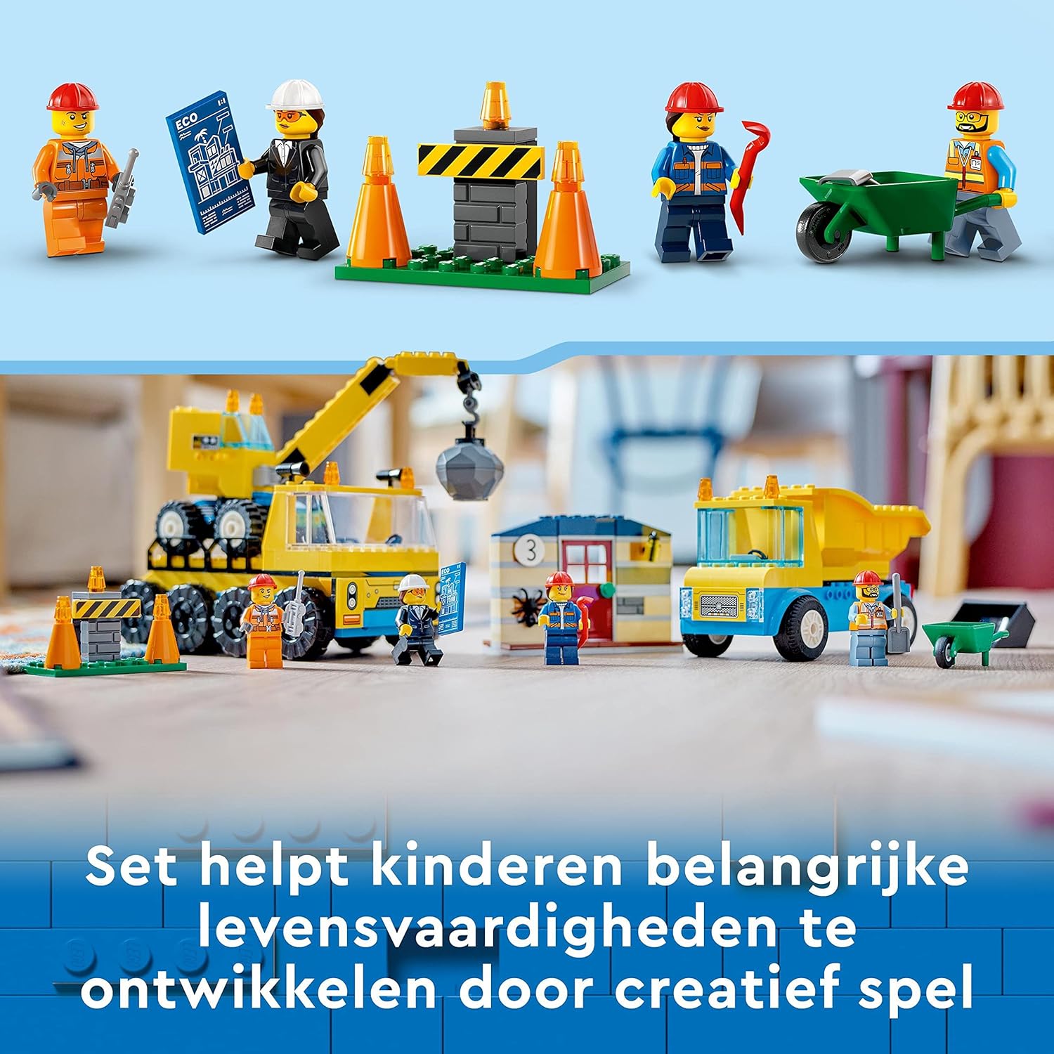 LEGO 60391 City Construction Trucks and Wrecking Ball Crane Toys, Demolition Playset with Digger Toy & 60370 City Police Station Chase Playset with Car Toy and Motorbike, Breakout Jail