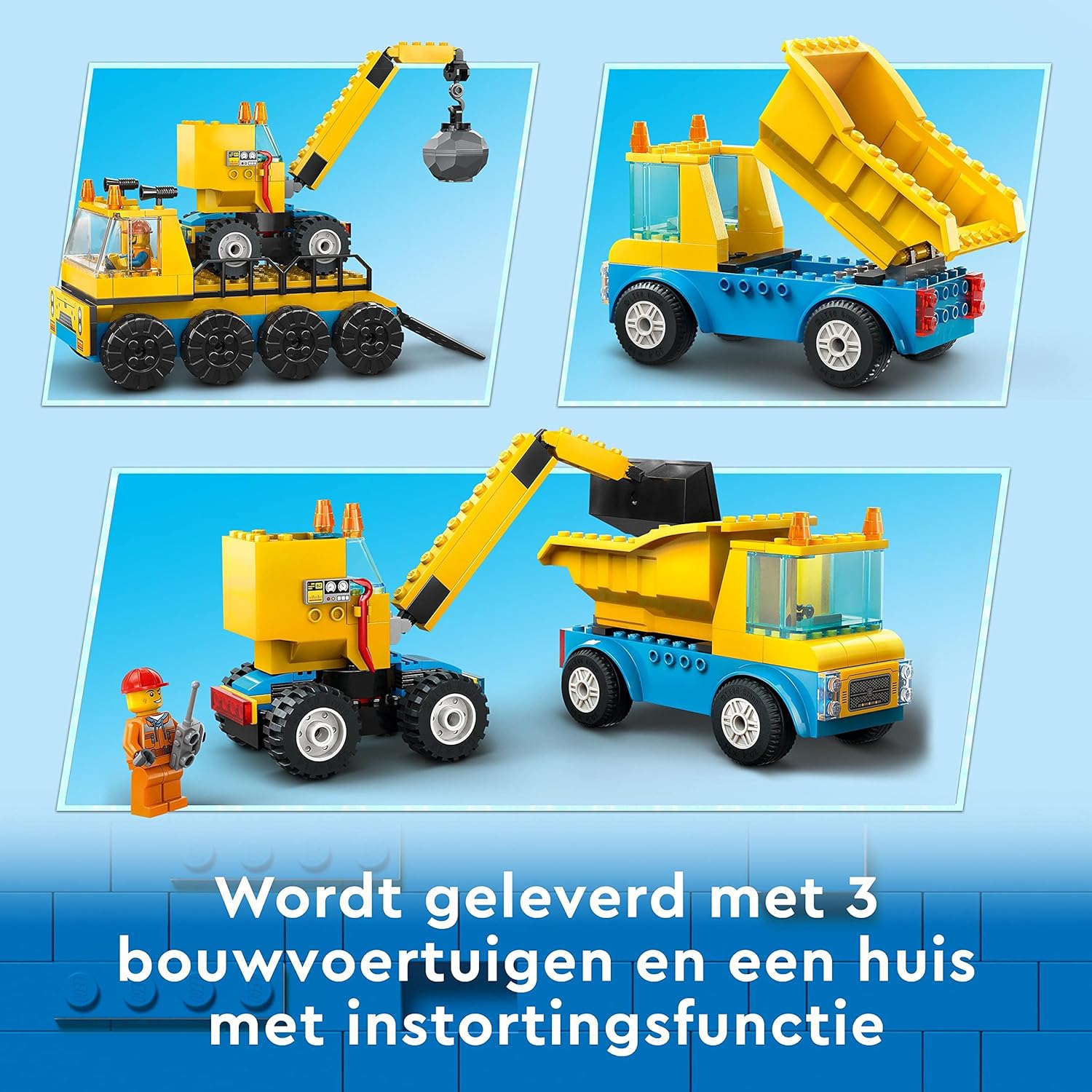 LEGO 60391 City Construction Trucks and Wrecking Ball Crane Toys, Demolition Playset with Digger Toy & 60370 City Police Station Chase Playset with Car Toy and Motorbike, Breakout Jail