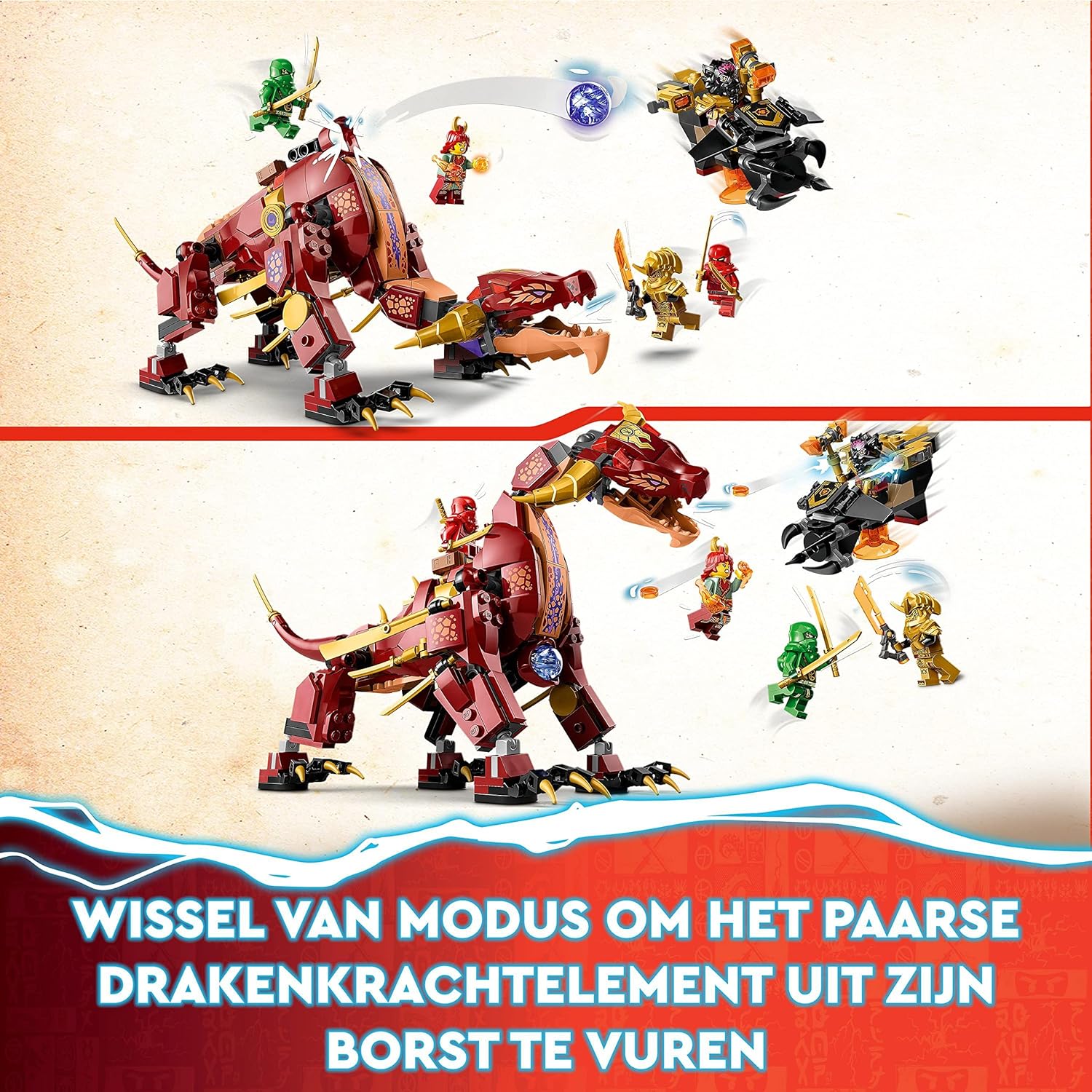 LEGO NINJAGO Heatwave Transforming Lava Dragon Toy, Dragons Rising Series Set with Mythical Creature Figure, plus Kai & Lloyd Minifigures 71793 Modern
