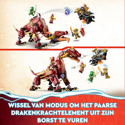 LEGO NINJAGO Heatwave Transforming Lava Dragon Toy, Dragons Rising Series Set with Mythical Creature Figure, plus Kai & Lloyd Minifigures 71793 Modern