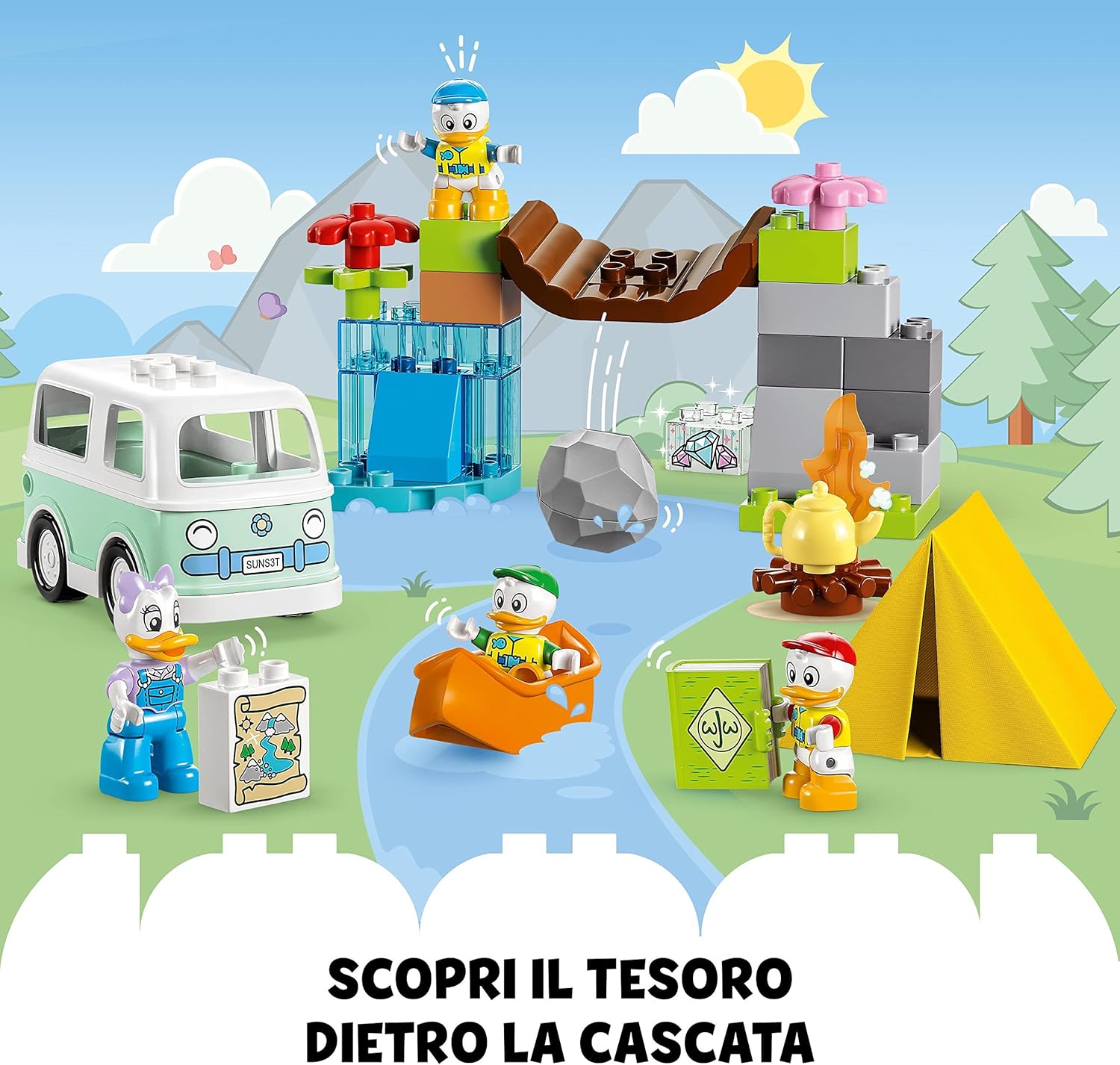 LEGO 10997 DUPLO Disney Mickey and Friends Camping-Abenteuer Set mit Wohnmobil, Kanu und Daisy Duck Figur, Bauspielzeug Geschenk für Kleinkinder ab 2 Jahren, Mädchen und Jungen
