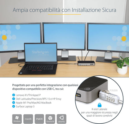 StarTech.com Docking Station USB-C per Tre Monitor - Dock USB C Triplo HDMI/DP 4K - Hub USB a 5 Porte - GbE - PD 100W - Docking Station Multi Monitor - Compatibile Thunderbolt 3 e 4 (116E-USBC-DOCK
