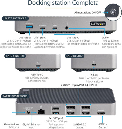 StarTech.com Docking Station USB-C per Tre Monitor - Dock USB C Triplo HDMI/DP 4K - Hub USB a 5 Porte - GbE - PD 100W - Docking Station Multi Monitor - Compatibile Thunderbolt 3 e 4 (116E-USBC-DOCK