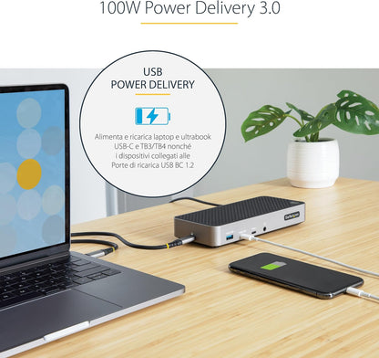 StarTech.com Docking Station USB-C per Tre Monitor - Dock USB C Triplo HDMI/DP 4K - Hub USB a 5 Porte - GbE - PD 100W - Docking Station Multi Monitor - Compatibile Thunderbolt 3 e 4 (116E-USBC-DOCK