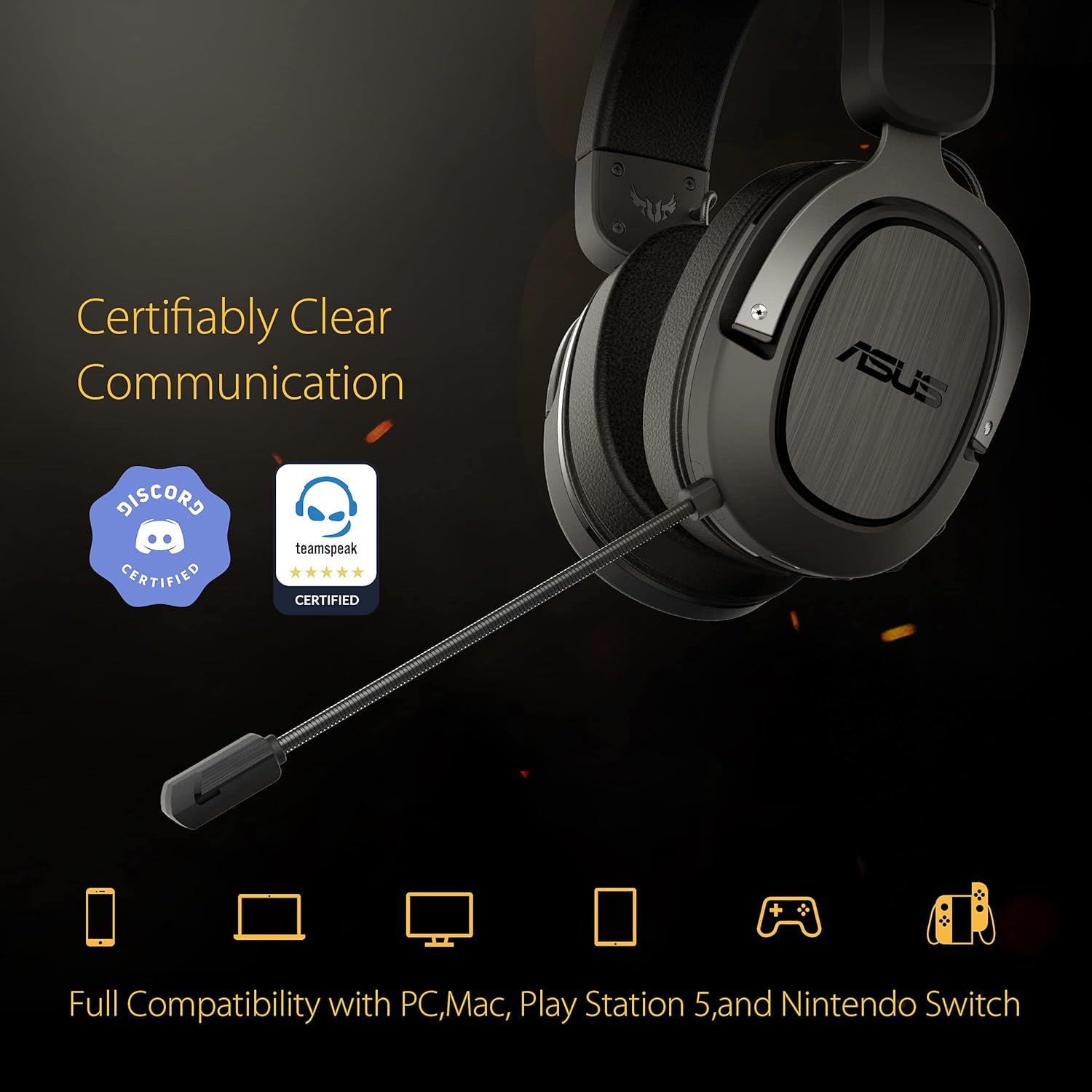 ASUS TUF Gaming H3 Wireless Headset (kabellos, 2,4GHz-Verbindung über USB-C, 7.1 Surround Sound, bis zu 15 Stunden Akkulaufzeit