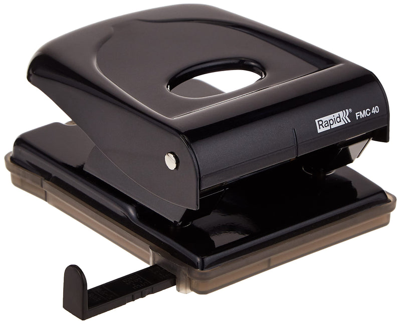 Rapid FMC40 2 Hole Punch, Punches up to 40 Sheets, Adjustable Guide Bar, Metal, Black, 21835601