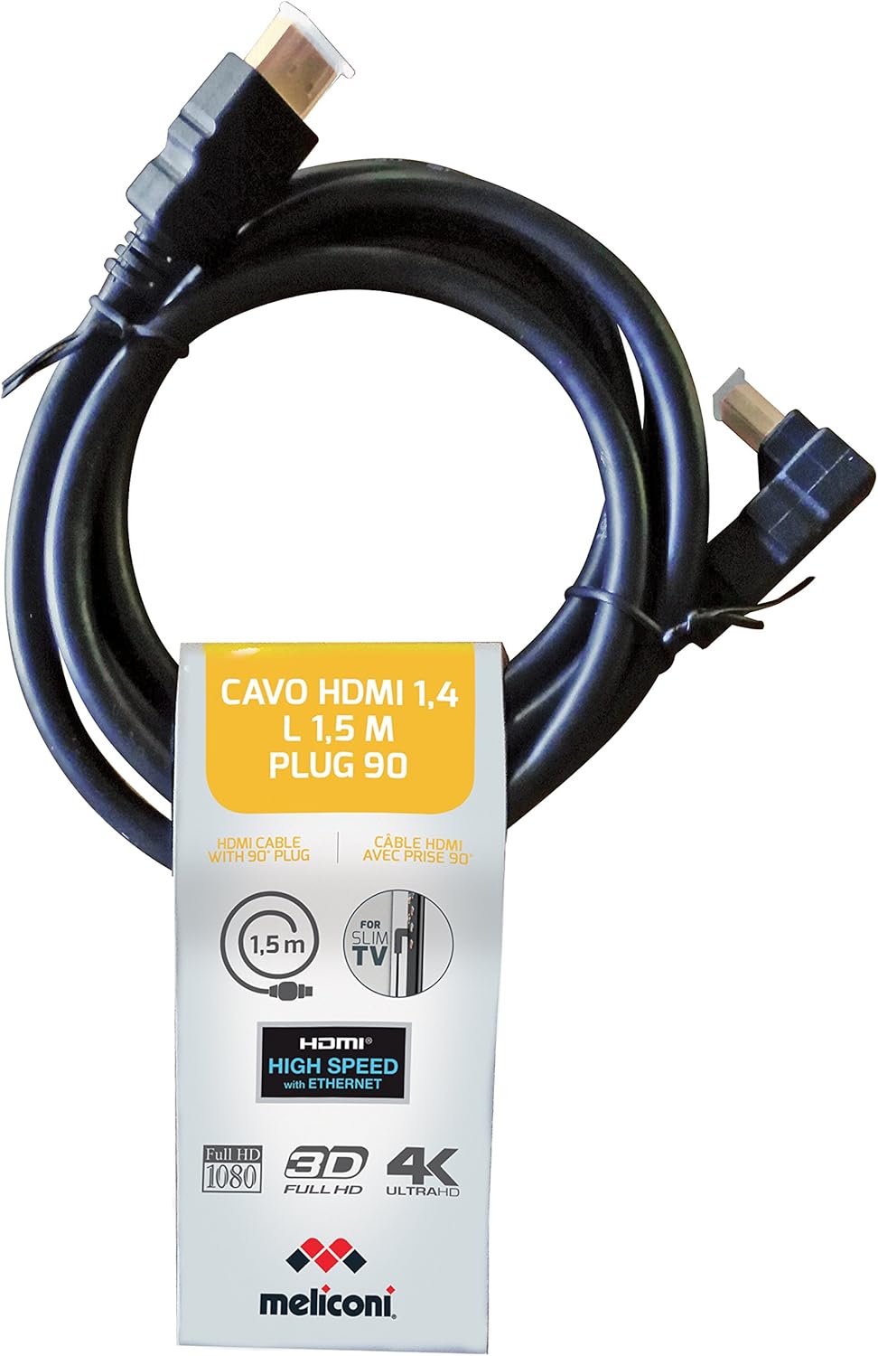 Meliconi Cavo HDMI Standard con Spina 90°, Nero