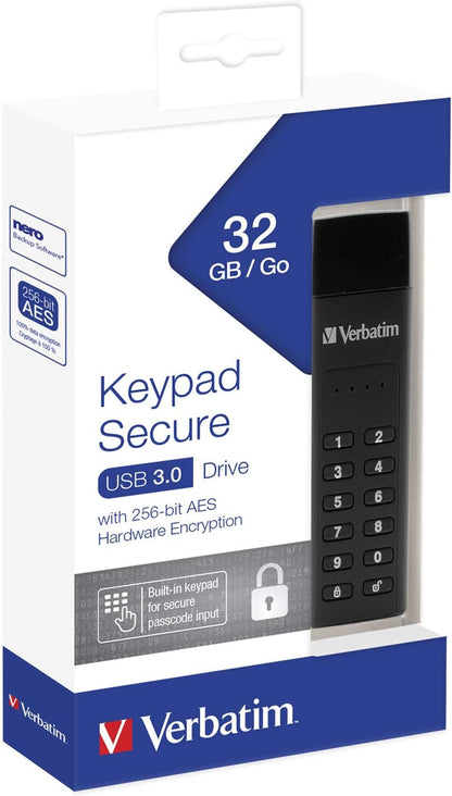 Keypad Secure USB 3.0 Flash Drive, 32GB, Black