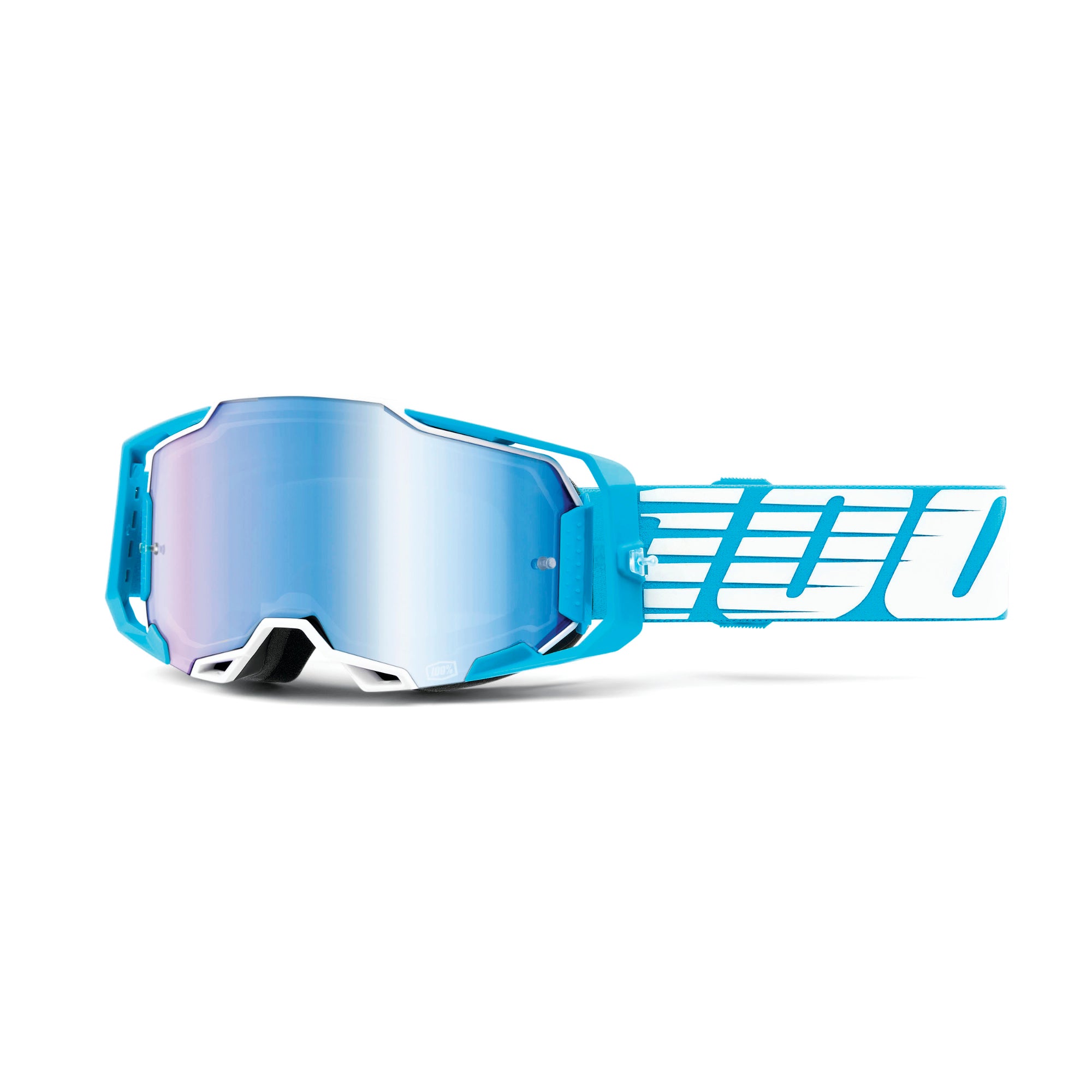 100% ARMEGA Goggle Motocross & Mountain Biking Goggles with Ultra HD Lens & Nose Guard (Oversized Sky - Mirror Blue Lens