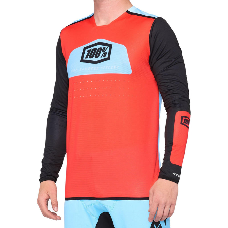 100% R-Core X Long Sleeve MTB Jersey Fluor Red/Black