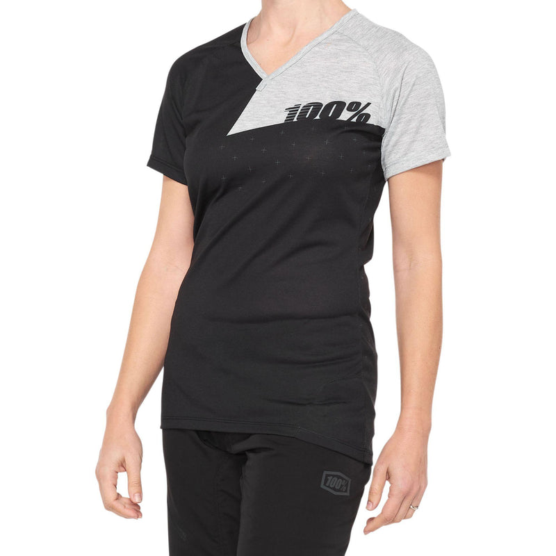 100% Airmatic - Maillot de Ciclismo para Mujer, Manga Corta, Color Negro y Gris