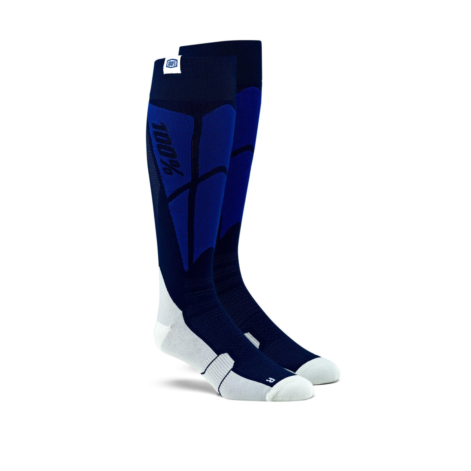 100% Hi Side Performance Moto Socks-Navy/Grey-L/XL