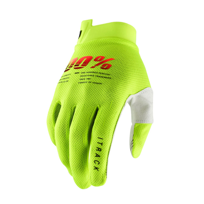 100% iTrack Youth Gloves Fluo Yellow M