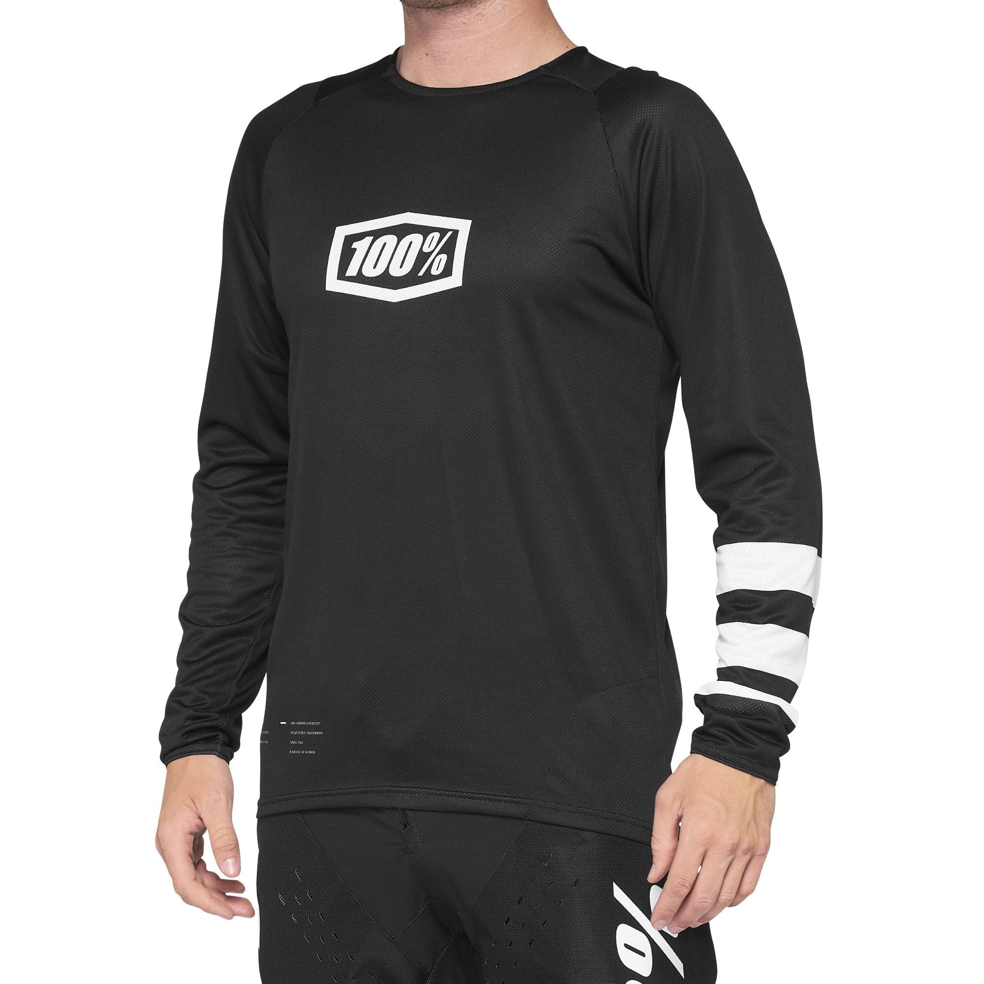 100% Unisex Long Sleeve Jersey R-core Black/White Cycling (Pack of 1