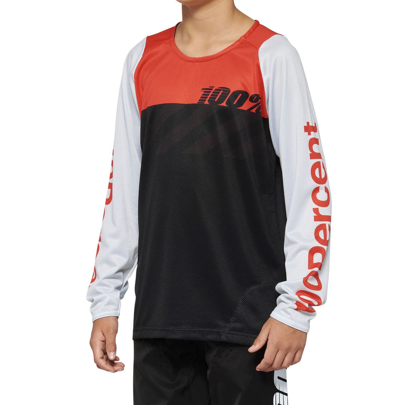 100% R-Core Long Sleeve Youth Jersey 2022 Black/Racer Red L