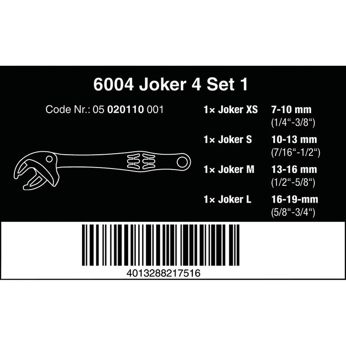 Wera '05020110001 6004 Joker 4 Set 1, self-Setting Spanner Set, 4 Pieces & 05020104001 6004 Joker XL Self-Setting Spanner, 19-24 mm (3/4 Inch-15/16 Inch