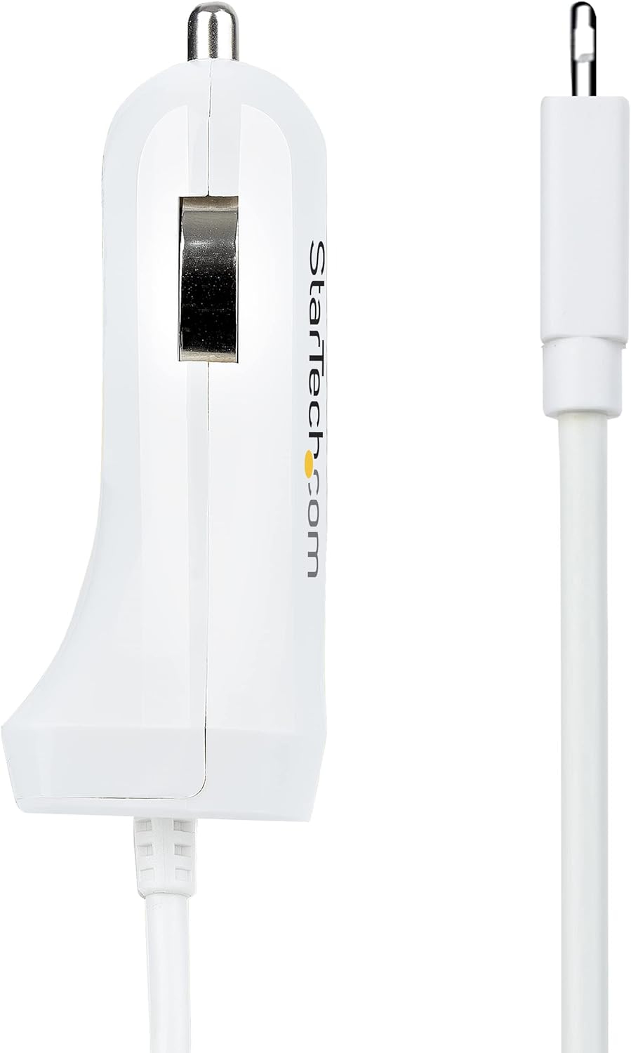 StarTech.com Lightning Car Charger with Coiled Cable, 1m Coiled Lightning Cable, 12W, White, 2 Port USB Car Charger Adapter for Phones and Tablets, Dual USB In Car iPhone Charger (USBLT2PCARW2)