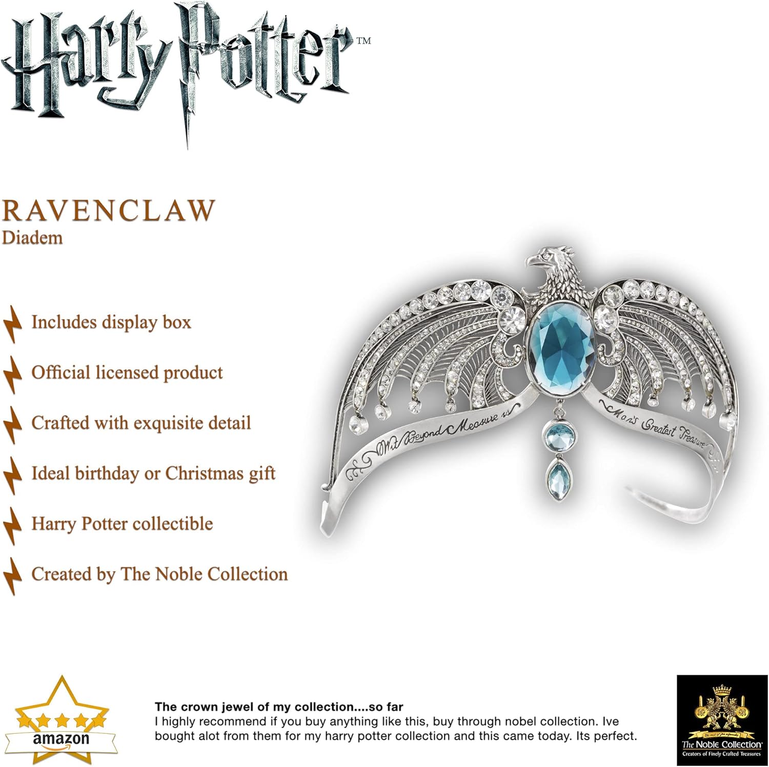 The Noble Collection Harry Potter Ravenclaw Diadem - 5.5in (14cm) Silver Plated Diadem Prop Replica - Officially Licensed Film Set Movie Props Gifts Jewellery