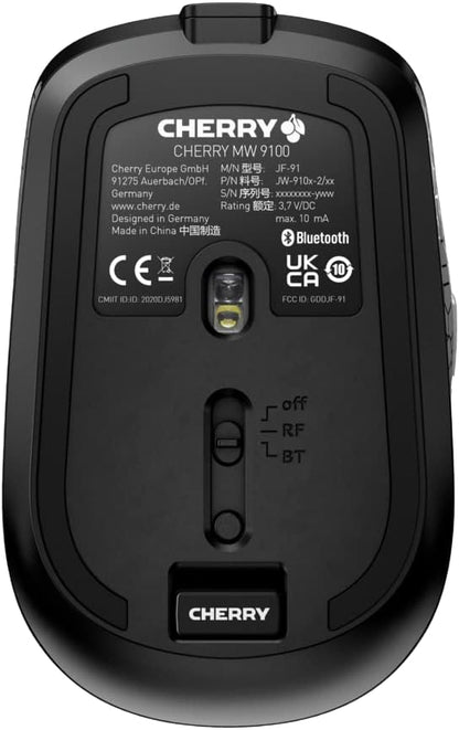 CHERRY MW 9100, wireless and rechargeable mouse, connection via Bluetooth or 2.4 GHz radio, precise 2400 dpi sensor, AES-128 encryption, black