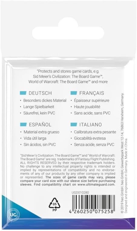 Ultimate Guard "Mini American Premium Soft Sleeves for Board Game Cards (Transparent