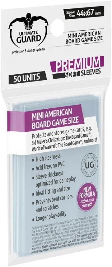 Ultimate Guard "Mini American Premium Soft Sleeves for Board Game Cards (Transparent