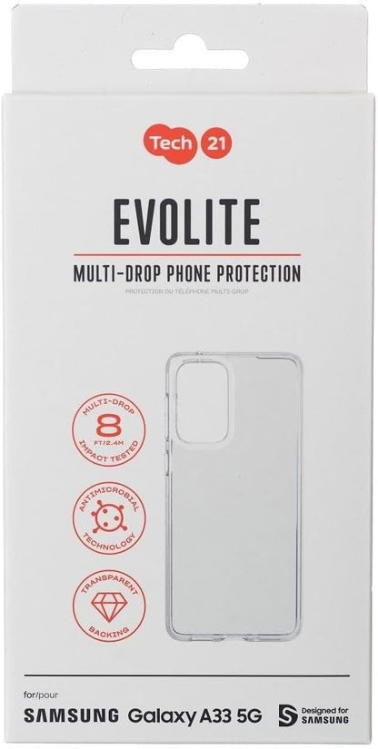 tech21 Evo Lite beschermhoes voor Samsung Galaxy A33 5G, flexibele beschermhoes met 2,4 m valbescherming, transparant