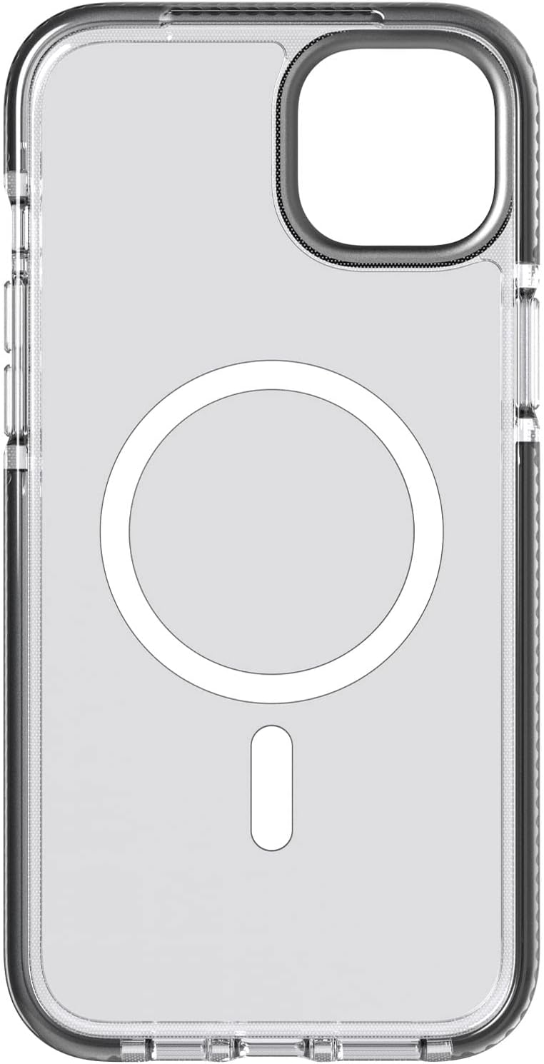 Tech21 Evo Crystal hoesje voor iPhone 14 Plus, Geschikt voor MagSafe, Standaard telefoonhoesje, TPU en Antimicrobieel materiaal, Transparant/Black, Valbescherming: 4.9m