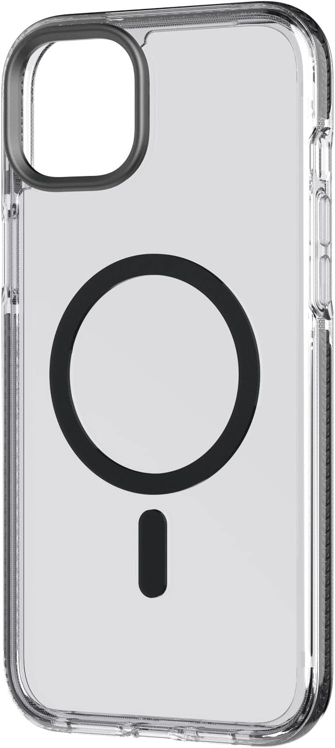 Tech21 Evo Crystal hoesje voor iPhone 14 Plus, Geschikt voor MagSafe, Standaard telefoonhoesje, TPU en Antimicrobieel materiaal, Transparant/Black, Valbescherming: 4.9m
