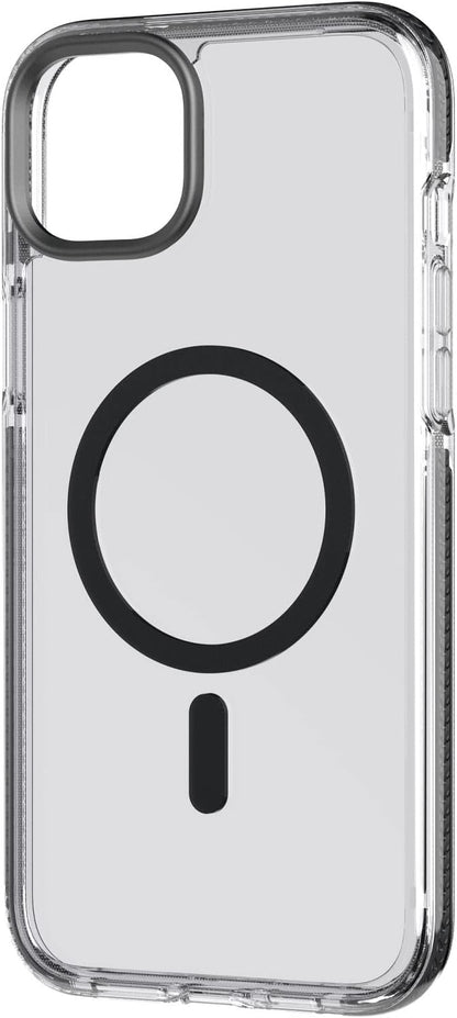 Tech21 Evo Crystal hoesje voor iPhone 14 Plus, Geschikt voor MagSafe, Standaard telefoonhoesje, TPU en Antimicrobieel materiaal, Transparant/Black, Valbescherming: 4.9m