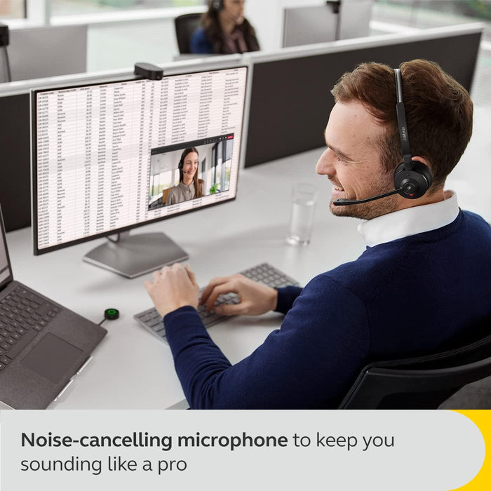 Jabra Engage 55 Stereo Wireless Headset with Link 400 USB-C DECT Adapter - Noise-Cancelling Microphone, Extensive Range, Hearing Protection - MS Teams certified, works with all other platforms - Black