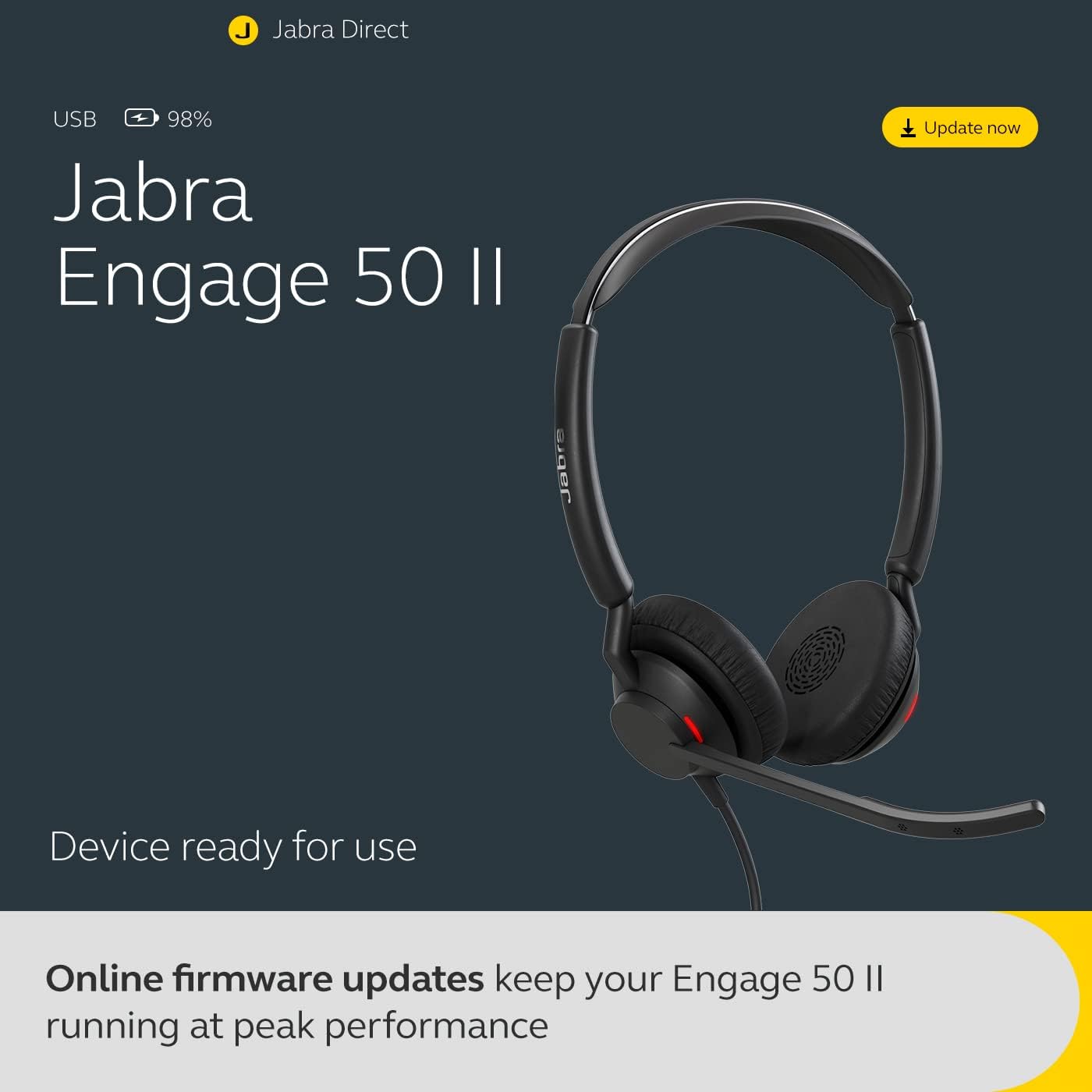 Jabra Engage 50 II Wired Stereo Headset with Link Call Control, Noise-Cancelling 3-Mic Technology and USB-A Cable, Ultra-Lightweight - MS Teams Certified, Works with All Other Platforms - Black