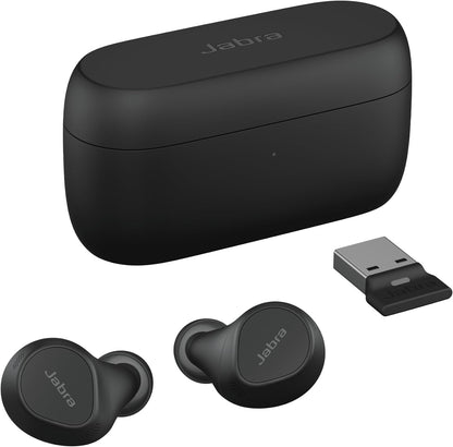 Jabra Evolve2 Buds True Wireless Bluetooth Earbuds, Active Noise Cancellation, MultiSensor Voice Technology and Wireless Charging Pad - Certified to work with your virtual meeting apps - Black Black USB-A All platforms