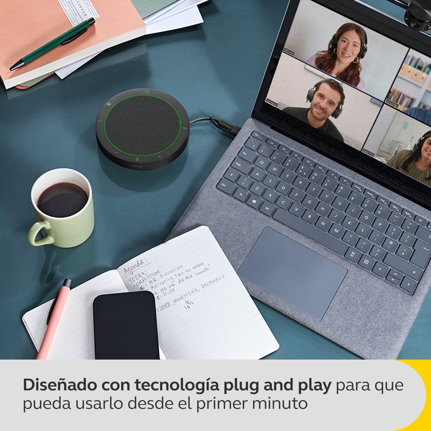 Jabra Speak2 40 Portable Speakerphone with 4 Noise-cancelling Mics, Full-range 50mm Speaker, Wideband Audio and USB A and USB C connections - Certified for Zoom and Google Meet - Dark Grey Speak2 40 N
