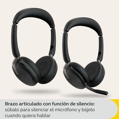 Jabra Evolve2 65 Flex - Wireless Stereo Headset with Bluetooth, Noise-cancelling Jabra ClearVoice Technology and Hybrid ANC - Works with all leading UC Platforms - Black