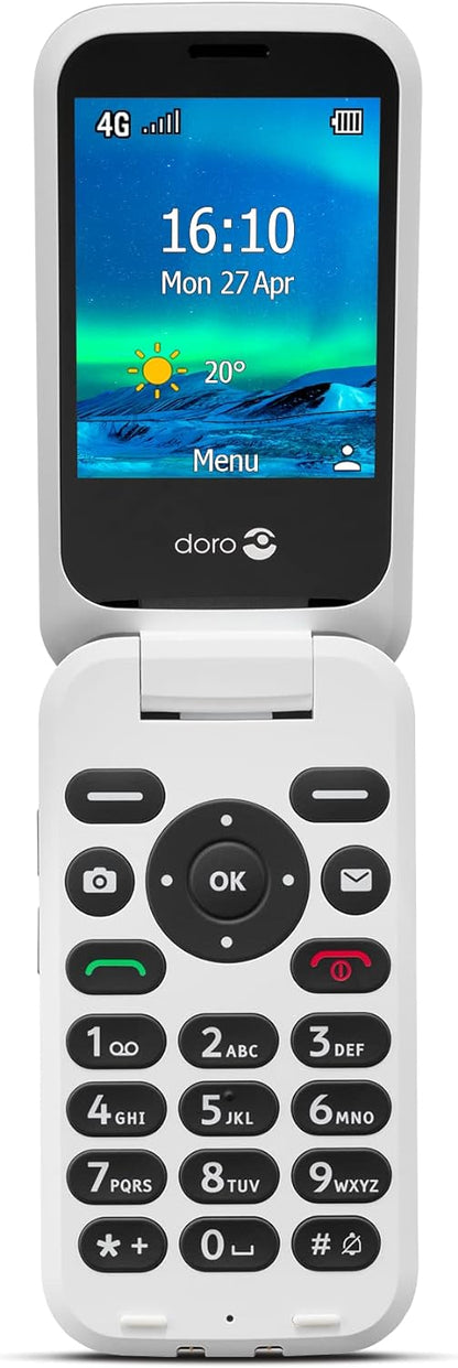 Doro 6820 4G Unlocked Flip Mobile Phone for Seniors with Talking Number Keys, 2MP Camera, Assistance Button and Charging Cradle