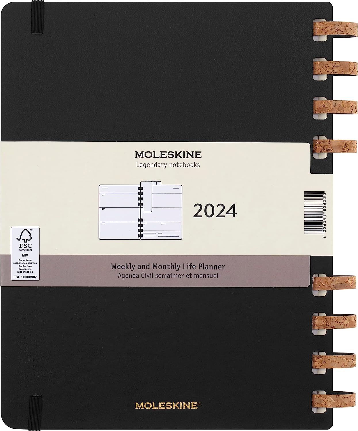 Moleskine Monthly and Weekly Spiral Agenda 12 Months 2024, Agenda 2024, Size XL 20,4x25,2, Hard Cover and Elastic Closure, Colour Black