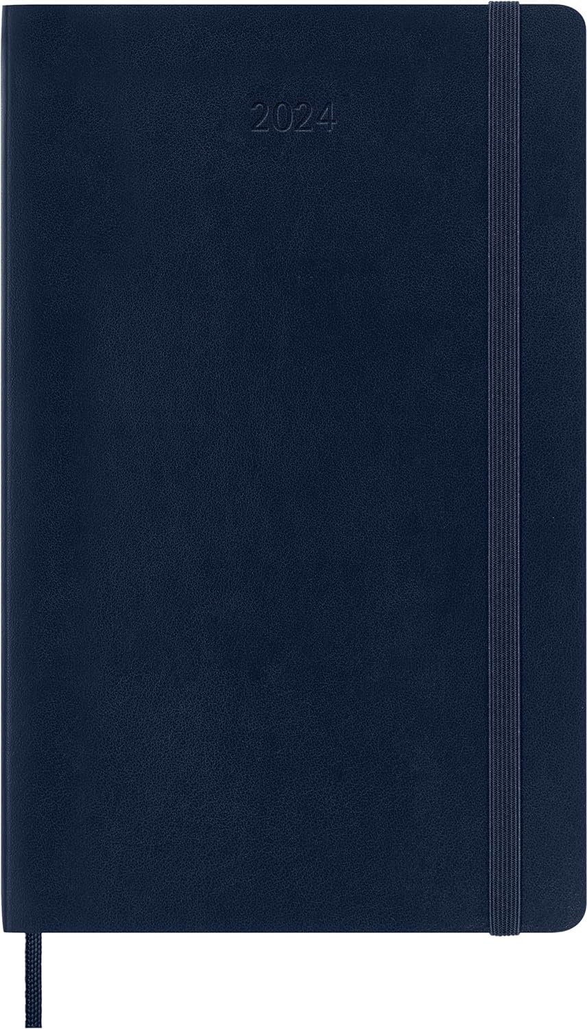 Moleskine Daily Agenda 12 Months 2024, Agenda 2024, Size Large 13x21, Soft Cover and Elastic Closure, Colour