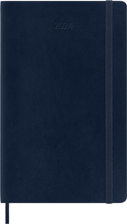 Moleskine Daily Agenda 12 Months 2024, Agenda 2024, Size Large 13x21, Soft Cover and Elastic Closure, Colour