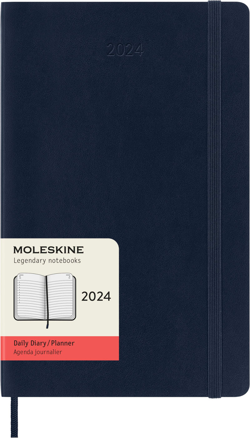 Moleskine Daily Agenda 12 Months 2024, Agenda 2024, Size Large 13x21, Soft Cover and Elastic Closure, Colour