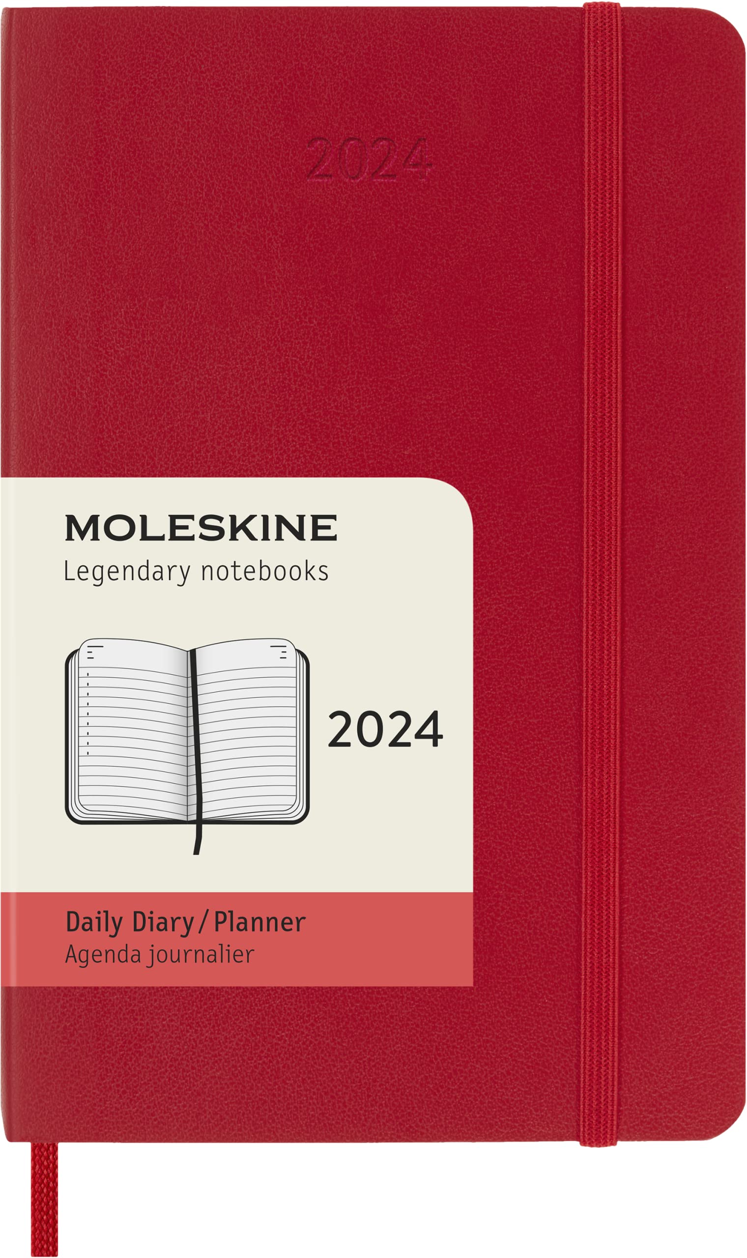 Moleskine Daily Agenda 12 Months 2024, Agenda 2024, Size Pocket 9x14, Soft Cover and Elastic Closure, Colour Scarlet Red Daily Soft Cover - Pocket Scarlet Red