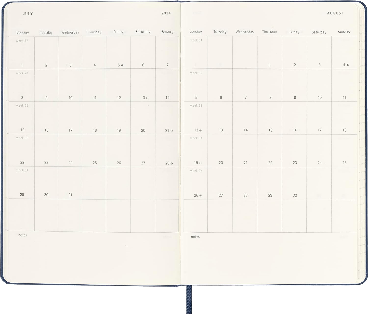 Moleskine Weekly Agenda With Space For Notes 12 Months 2024, Agenda 2024, Size Large 13x21, Hard Cover And Elastic Closure, Colour