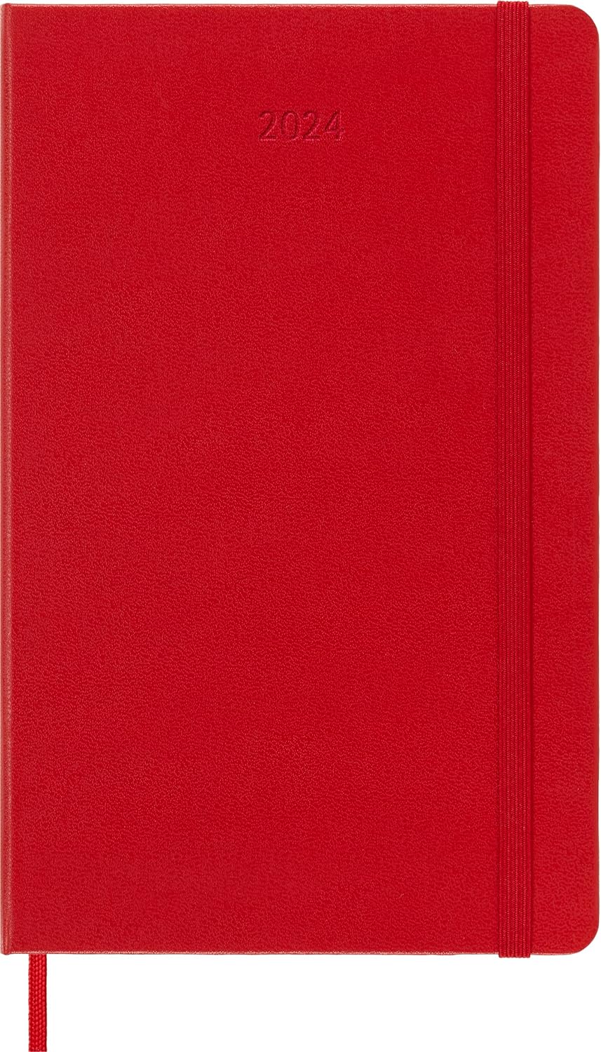 Moleskine Weekly Agenda With Space For Notes 12 Months 2024, Agenda 2024, Size Large 13x21, Hard Cover And Elastic Closure, Colour Scarlet Red