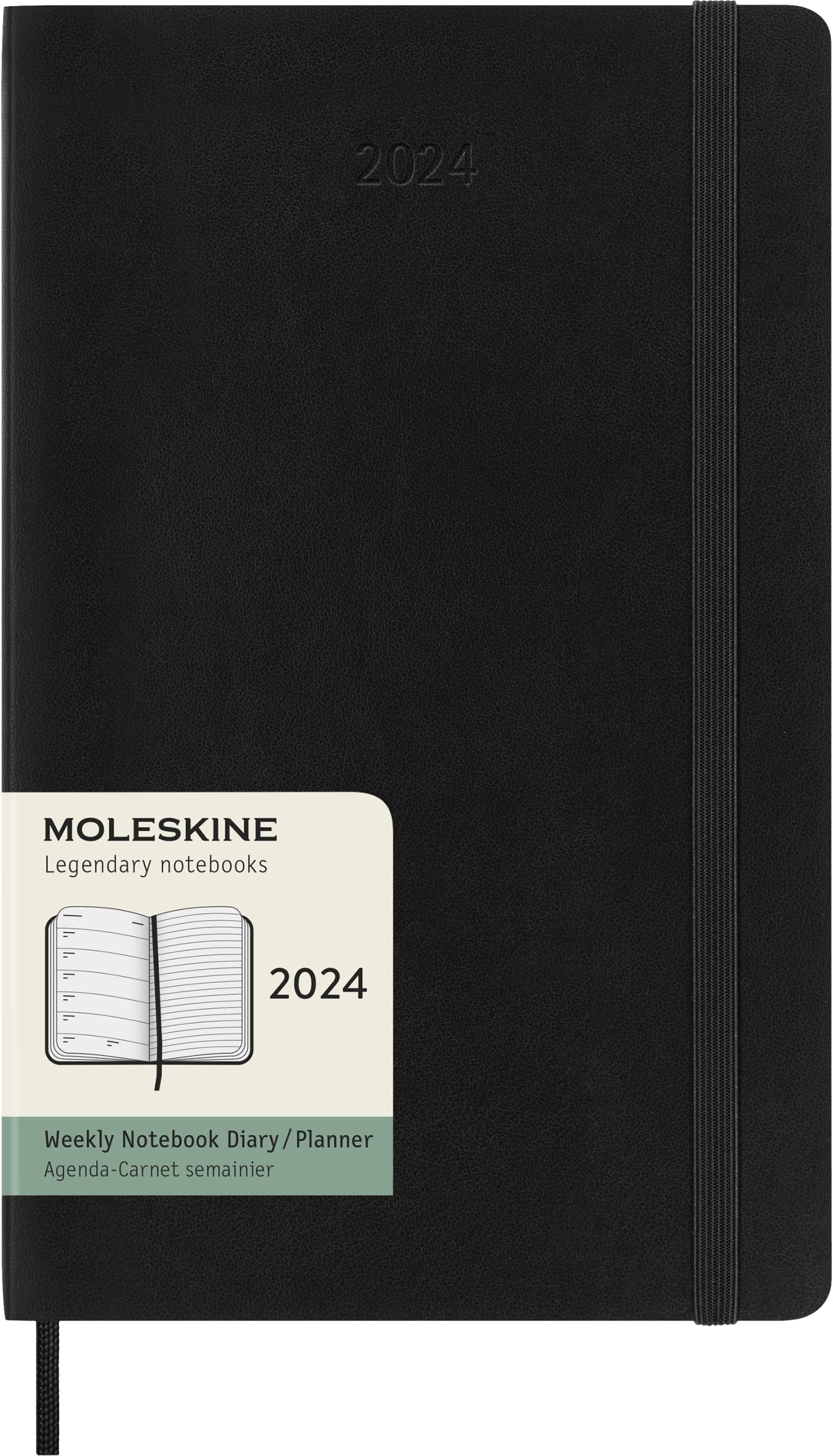 Moleskine Weekly Agenda with Space for Notes 12 Months 2024, Agenda 2024, Size Large 13x21, Soft Cover and Elastic Closure, Colour Black Weekly Notebook Soft Cover - Large Black