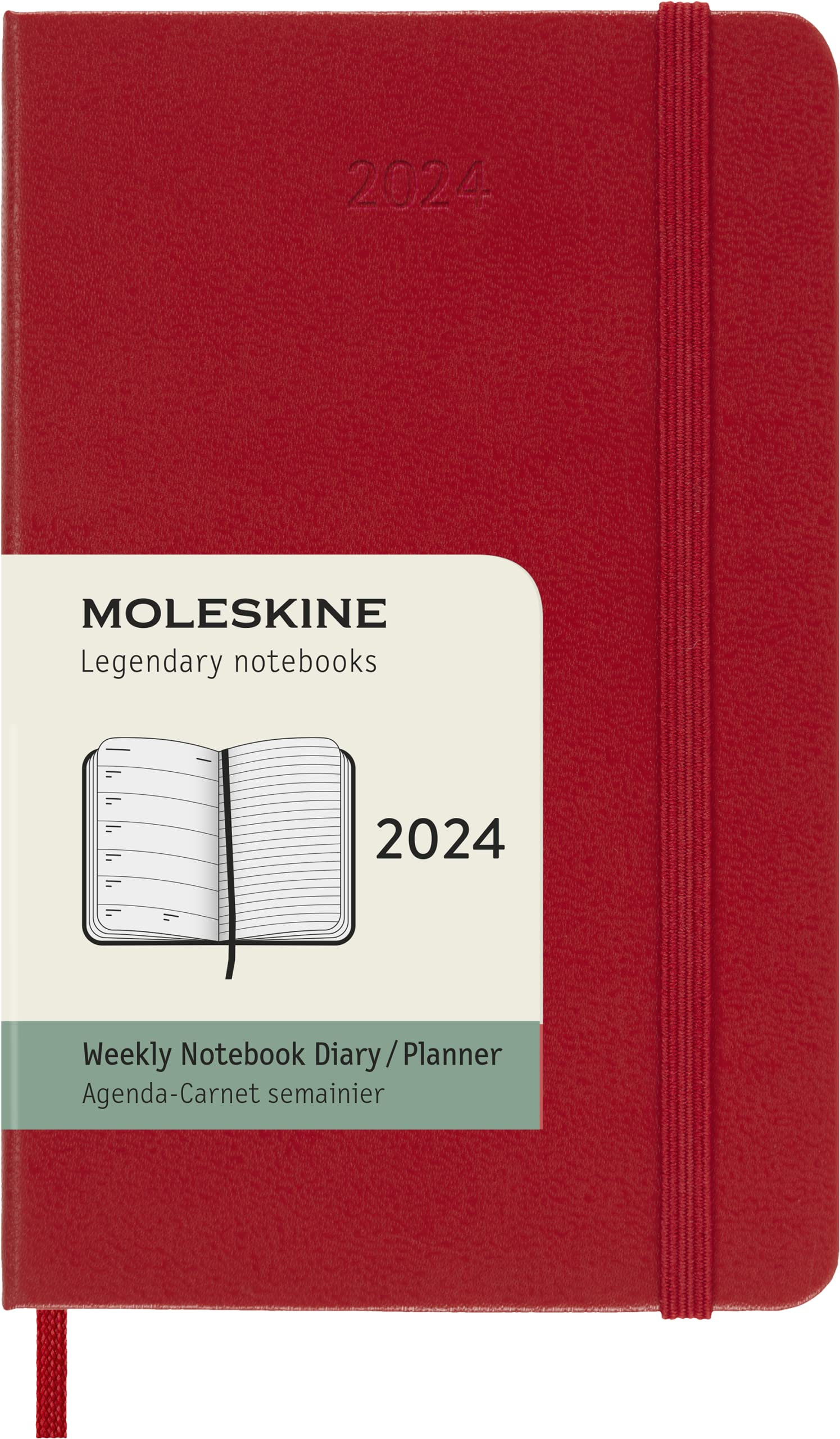 Moleskine Weekly Agenda with Space for Notes 12 Months 2024, Agenda 2024, Size Pocket 9x14, Hard Cover and Elastic Closure, Colour