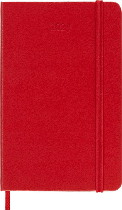 Moleskine Weekly Agenda with Space for Notes 12 Months 2024, Agenda 2024, Size Pocket 9x14, Hard Cover and Elastic Closure, Colour