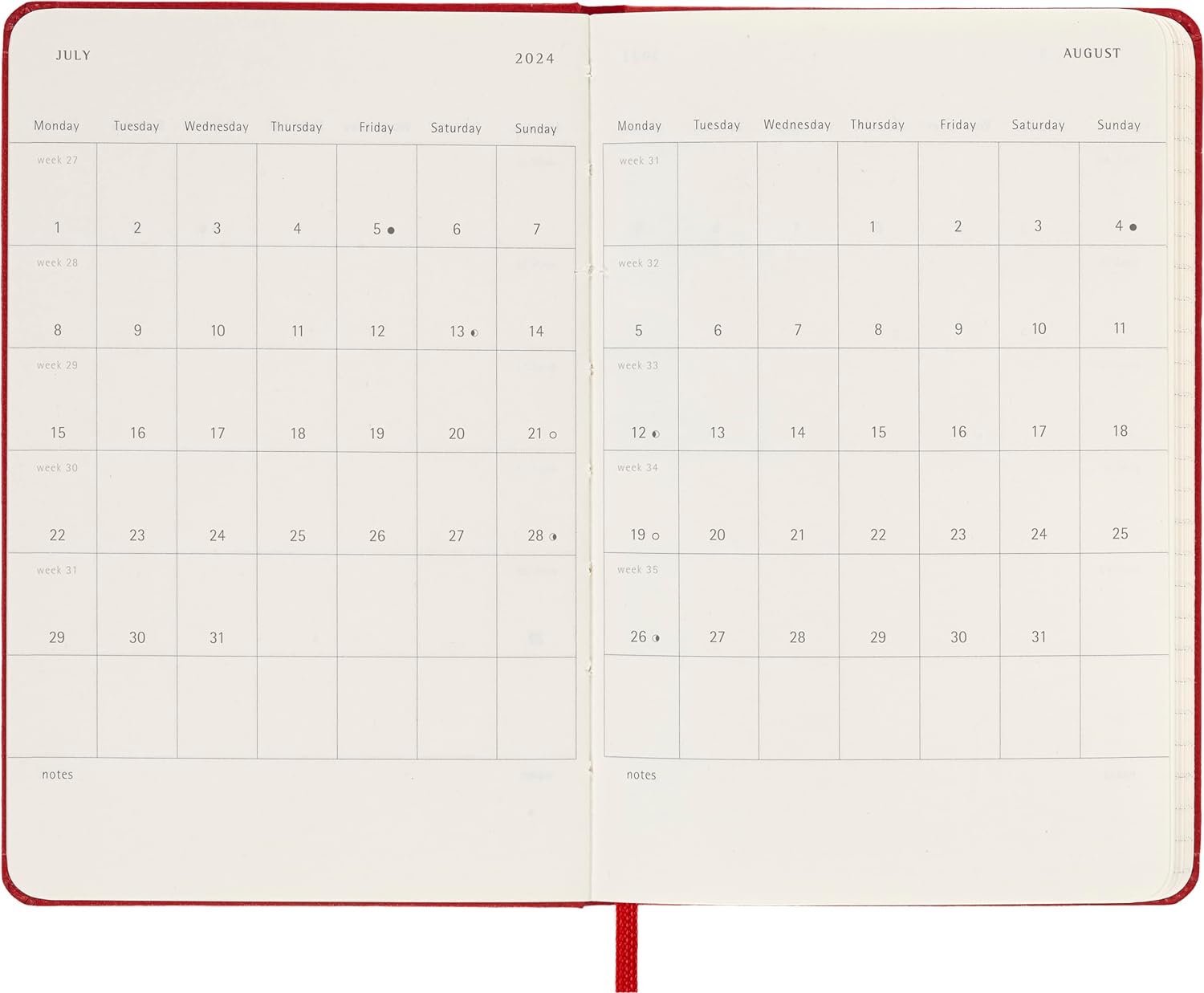 Moleskine Weekly Agenda with Space for Notes 12 Months 2024, Agenda 2024, Size Pocket 9x14, Hard Cover and Elastic Closure, Colour