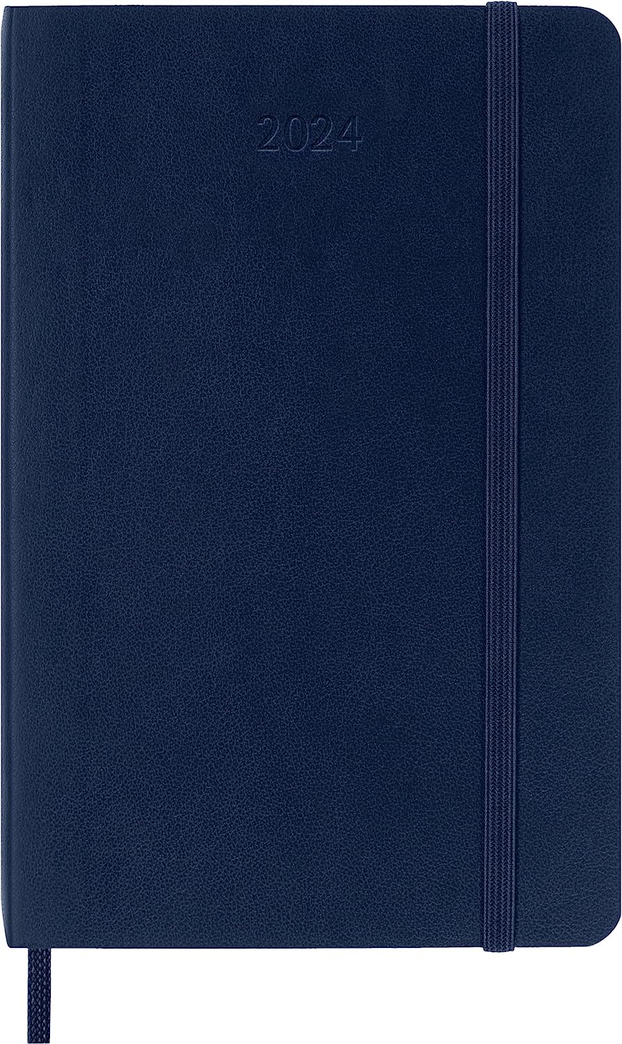 Moleskine Weekly Agenda with Space for Notes 12 Months 2024, Agenda 2024, Size Pocket 9x14, Soft Cover and Elastic Closure, Colour Sapphire Blue Weekly Notebook Soft Cover - Pocket Sapphire Blue