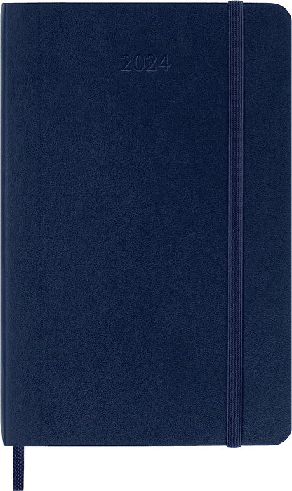 Moleskine Weekly Agenda with Space for Notes 12 Months 2024, Agenda 2024, Size Pocket 9x14, Soft Cover and Elastic Closure, Colour Sapphire Blue Weekly Notebook Soft Cover - Pocket Sapphire Blue