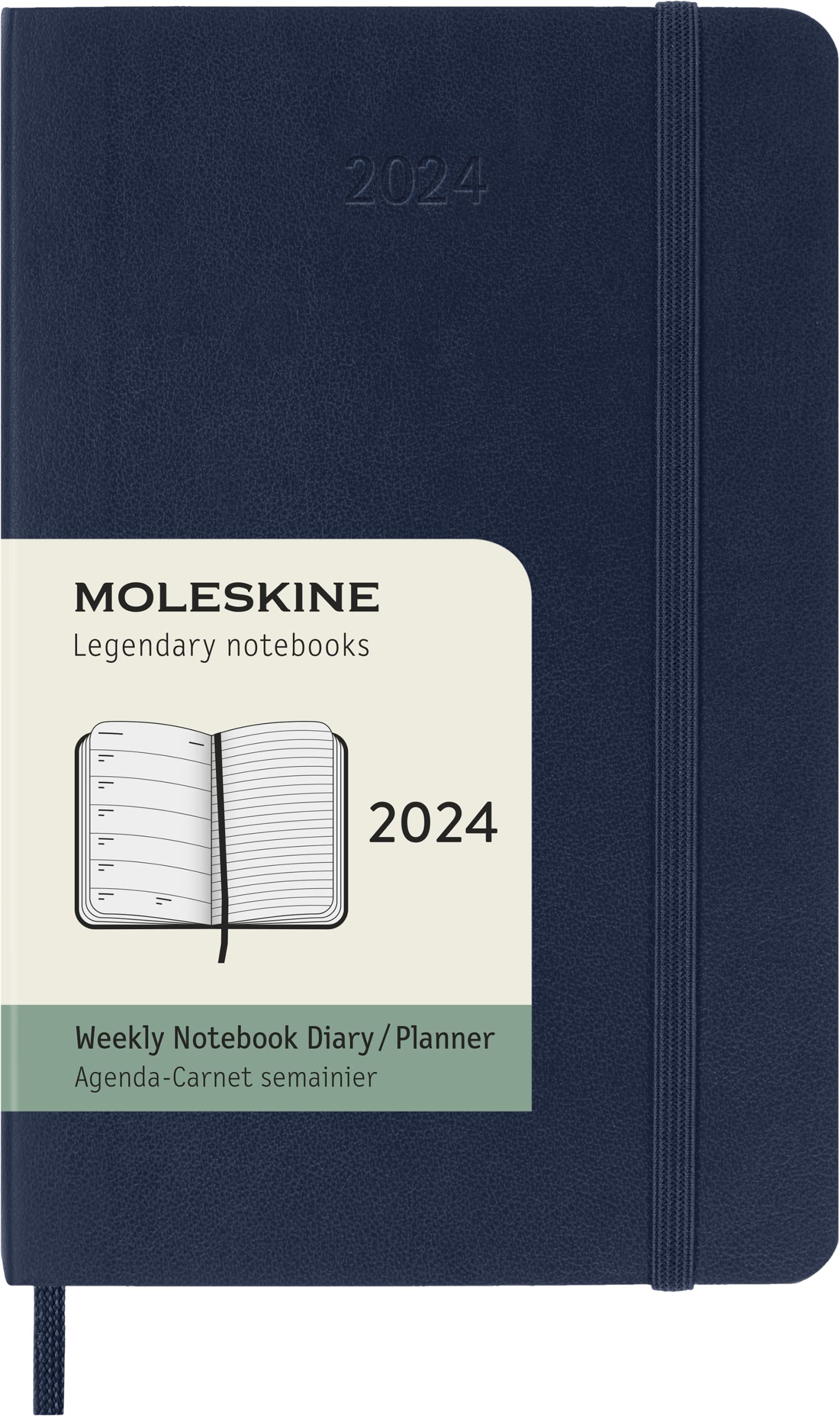 Moleskine Weekly Agenda with Space for Notes 12 Months 2024, Agenda 2024, Size Pocket 9x14, Soft Cover and Elastic Closure, Colour Sapphire Blue Weekly Notebook Soft Cover - Pocket Sapphire Blue